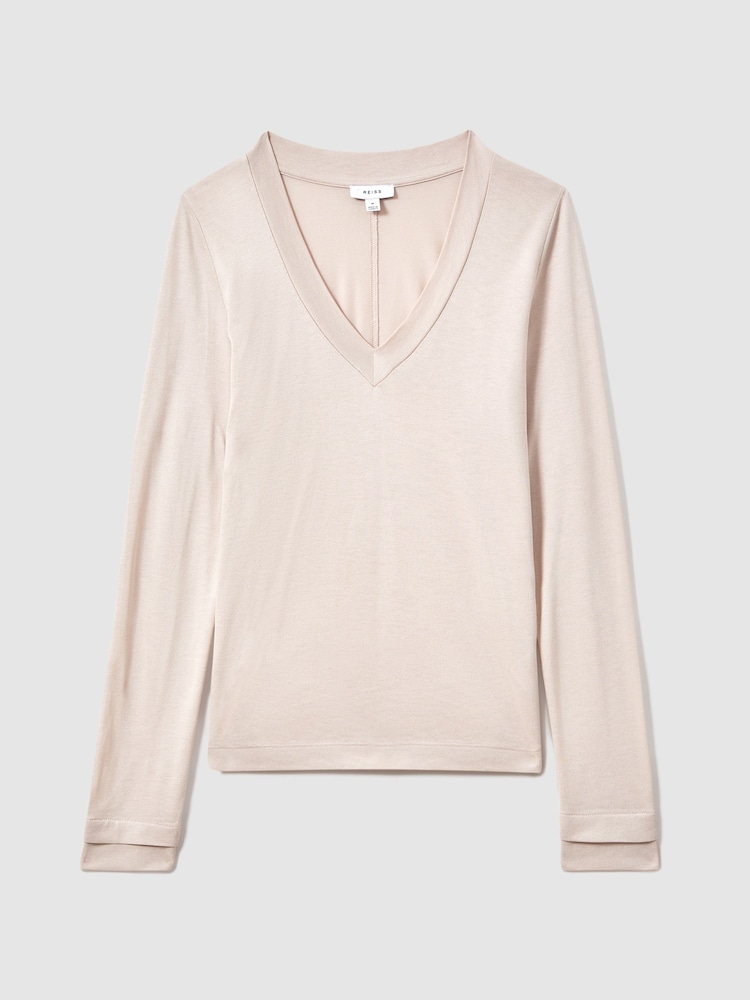 Reiss Stone Brady Jersey V-Neck Top - Image 2 of 5