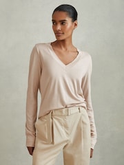 Reiss Stone Brady Jersey V-Neck Top - Image 3 of 5