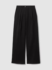 Reiss Washed Black Astrid Cotton Blend Wide Leg Trousers - Image 2 of 5