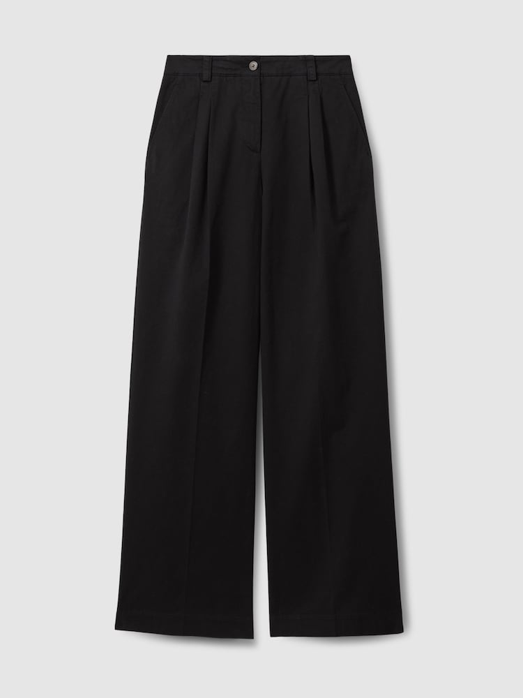 Reiss Washed Black Astrid Cotton Blend Wide Leg Trousers - Image 2 of 5
