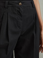 Reiss Washed Black Astrid Cotton Blend Wide Leg Trousers - Image 3 of 5