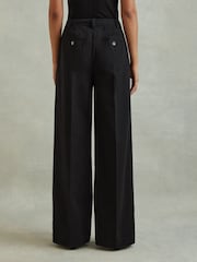 Reiss Washed Black Astrid Cotton Blend Wide Leg Trousers - Image 4 of 5