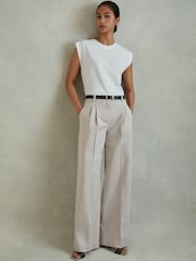 Reiss Grey Astrid Cotton Blend Wide Leg Trousers - Image 1 of 5