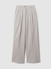Reiss Grey Astrid Cotton Blend Wide Leg Trousers - Image 2 of 5