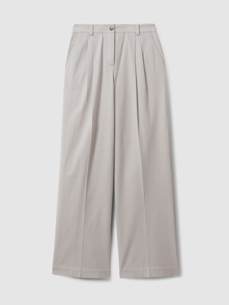 Reiss Grey Astrid Cotton Blend Wide Leg Trousers - Image 2 of 5