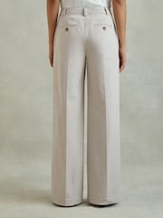 Reiss Grey Astrid Cotton Blend Wide Leg Trousers - Image 4 of 5