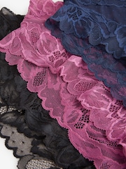 Black/Navy Floral Lace High Waist High Leg Knickers 3 Pack - Image 10 of 10