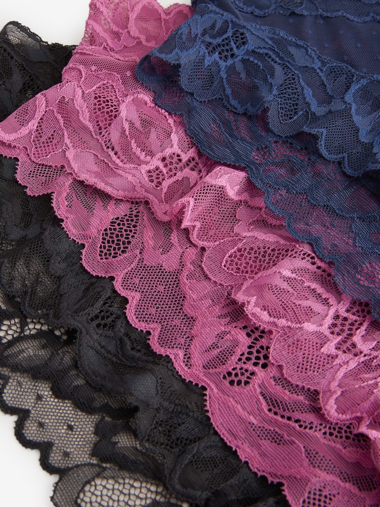 Black/Navy Floral Lace High Waist High Leg Knickers 3 Pack - Image 10 of 10 Black/Navy Floral Lace High Waist High Leg Knickers 3 Pack - Image 10 of 10