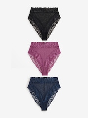 Black/Navy Floral Lace High Waist High Leg Knickers 3 Pack - Image 5 of 10