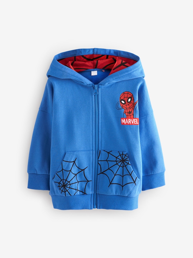 Blue/Red Spider-Man Zip Through 100% Cotton Hoodie (3mths-8yrs) - Image 1 of 4