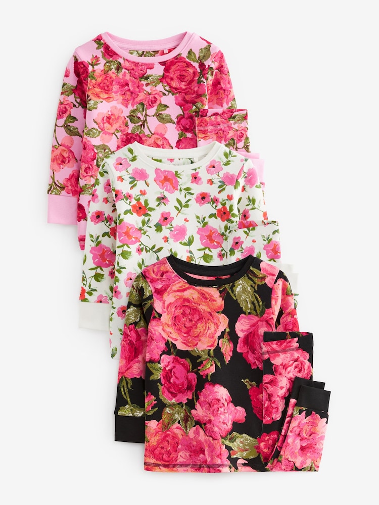 Rose/Noir - Pyjama Floral Snuggle 3 Pack (9mths-16yrs) - Image 7 of 12