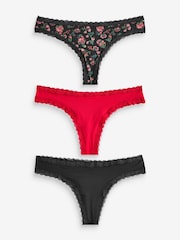 Black/Red Thong Knickers 3 Pack - Image 2 of 10