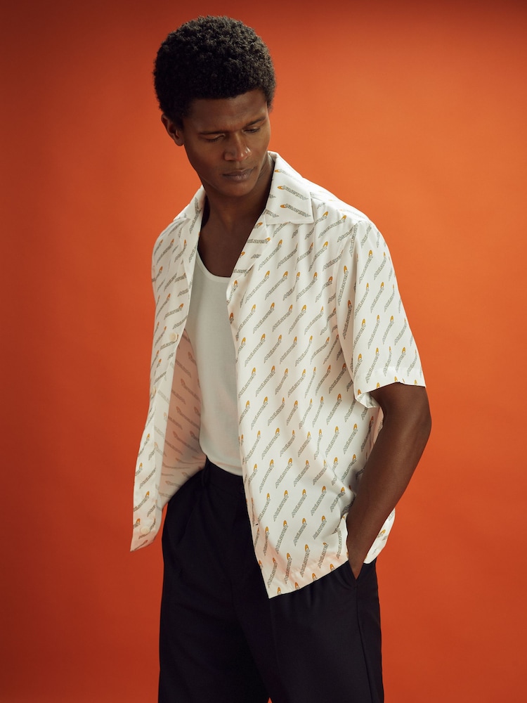 Reiss x McLaren F1 Team White Multi Monte Carlo Exclusive Cuban Collar Shirt - Image 1 of 7