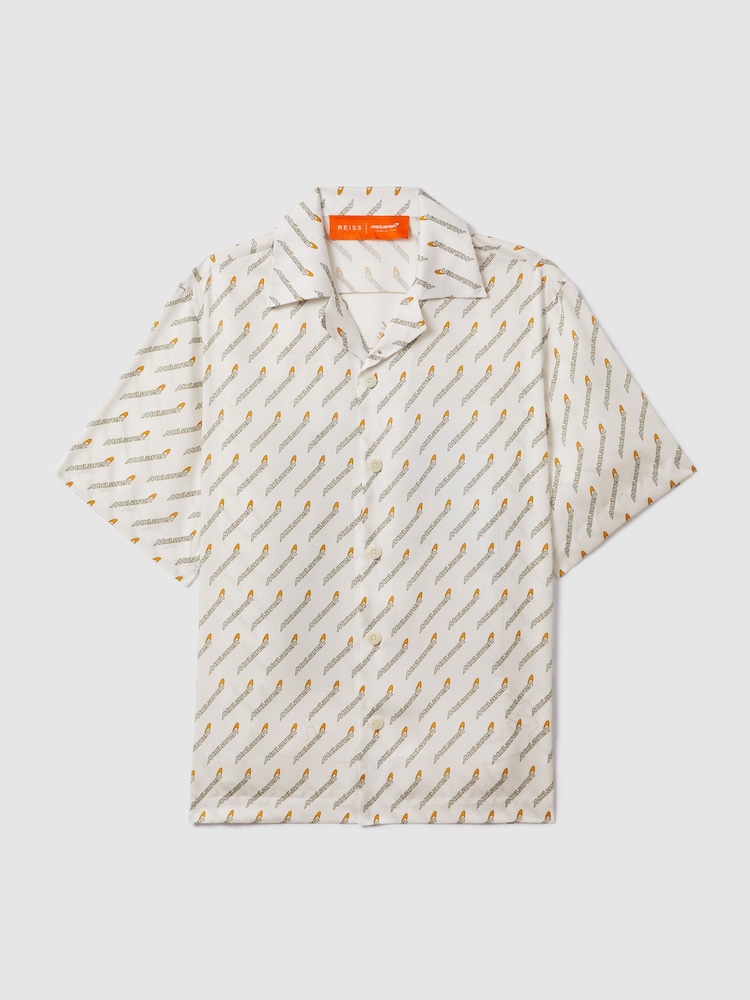 Reiss x McLaren F1 Team White Multi Monte Carlo Exclusive Cuban Collar Shirt - Image 2 of 7