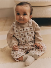 Tan Brown/Cream Floral Baby Dungarees and Bodysuit Set (0mths-2yrs) - Image 1 of 11