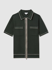 Verde oscuro - Reiss Christophe Ribbed Dual Zip-Front Shirt - Imagen 2 de 5