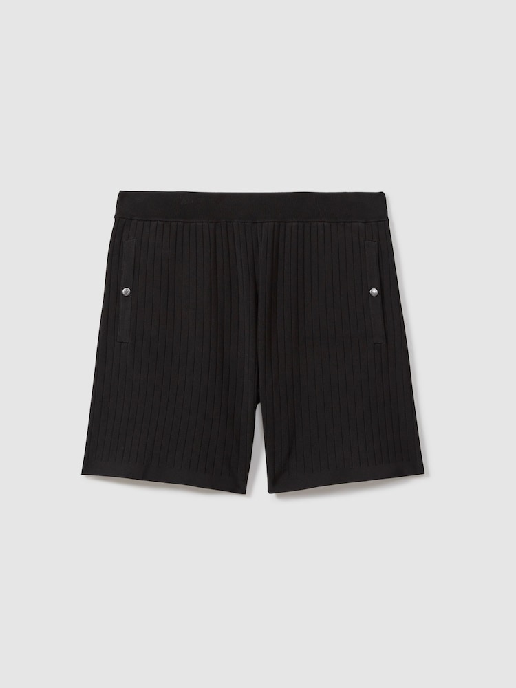 Reiss Black Etienne Ribbed Elasticated Waist Shorts - Image 2 of 6