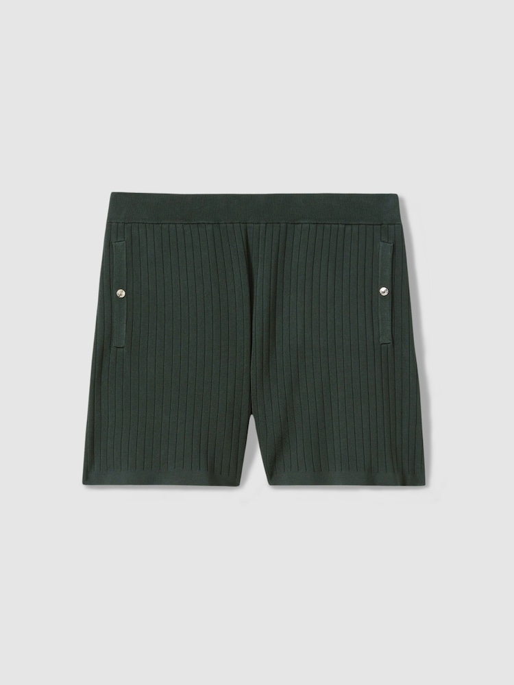 Reiss Dark Green Etienne Ribbed Elasticated Waist Shorts - Image 2 of 6