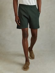 Reiss Dark Green Etienne Ribbed Elasticated Waist Shorts - Image 3 of 6