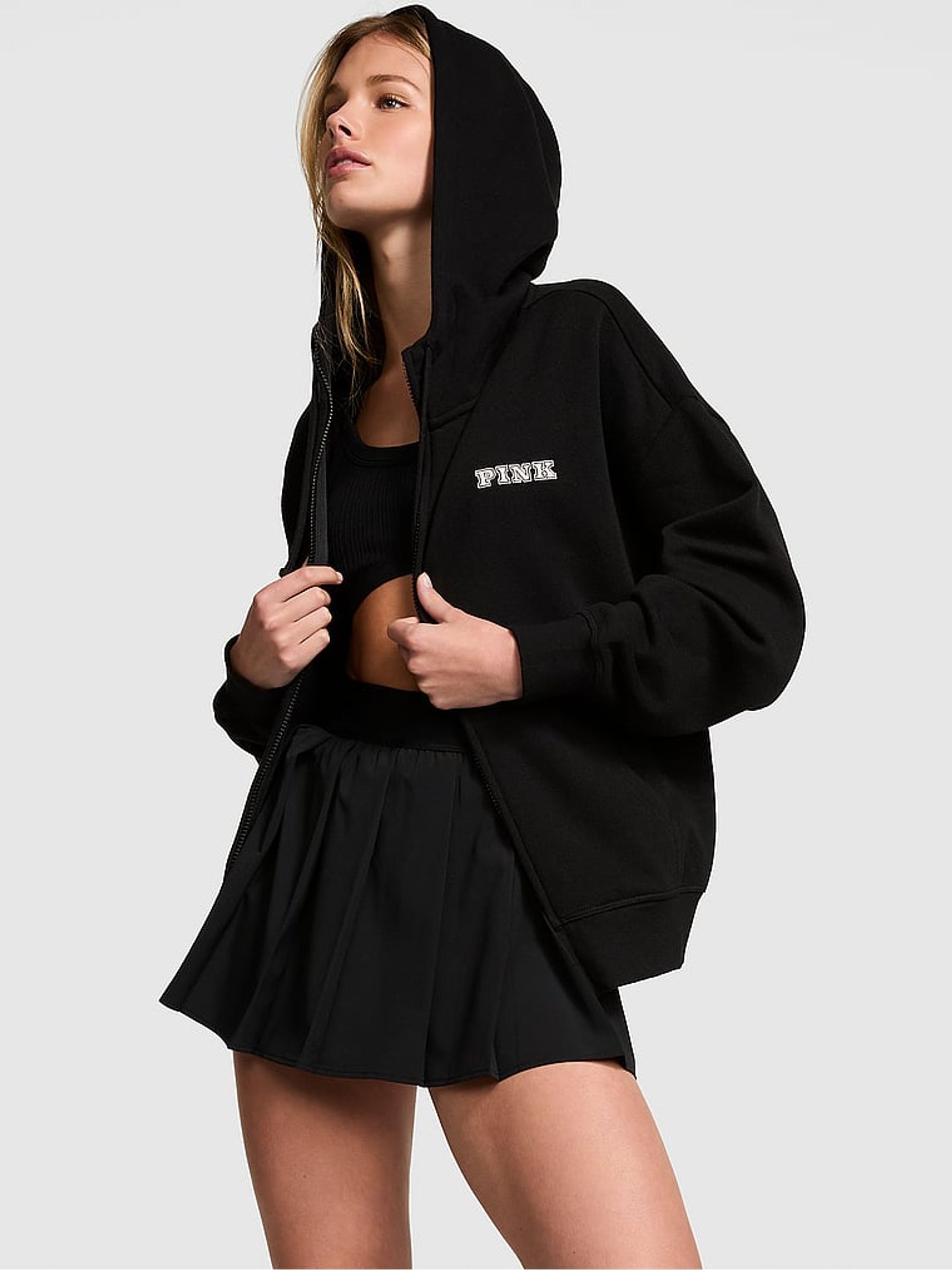 Victoria's Secret PINK Black Zip Up Fleece Hoodie - Image 1 of 3