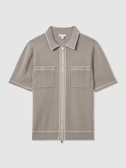 Reiss Stone Christophe Ribbed Dual Zip-Front Shirt - Image 2 of 6
