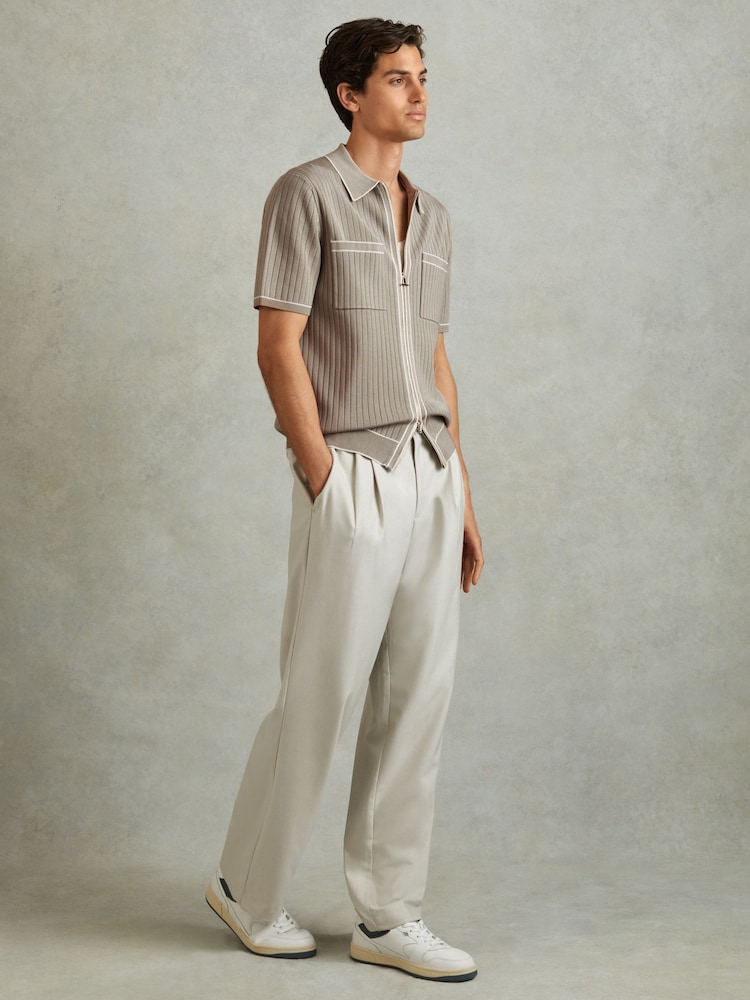 Reiss Stone Christophe Ribbed Dual Zip-Front Shirt - Image 3 of 6