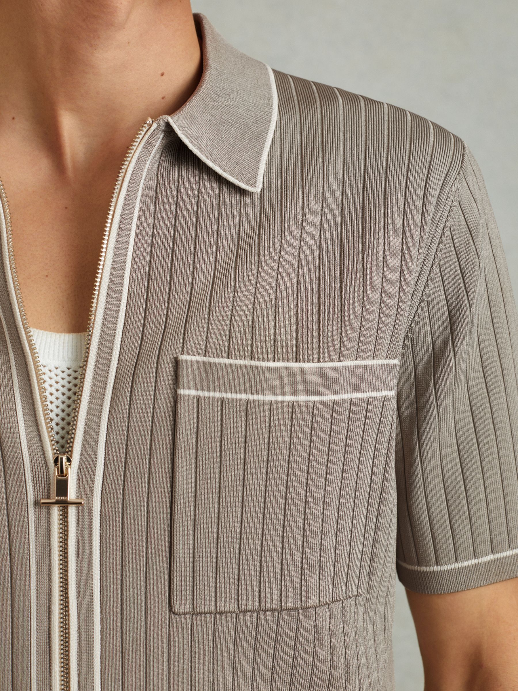 Buy Reiss Stone Christophe Ribbed Dual Zip-Front Shirt from Next