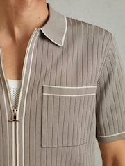 Reiss Stone Christophe Ribbed Dual Zip-Front Shirt - Image 4 of 6
