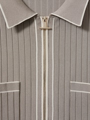 Reiss Stone Christophe Ribbed Dual Zip-Front Shirt - Image 6 of 6