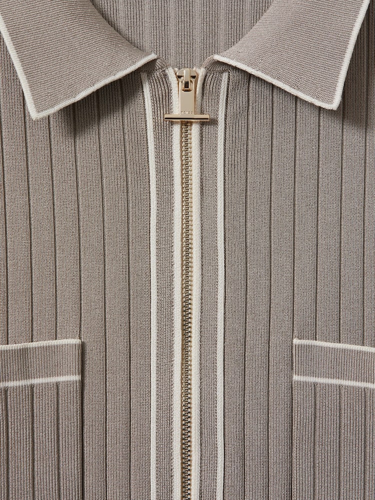 Reiss Stone Christophe Ribbed Dual Zip-Front Shirt - Image 6 of 6