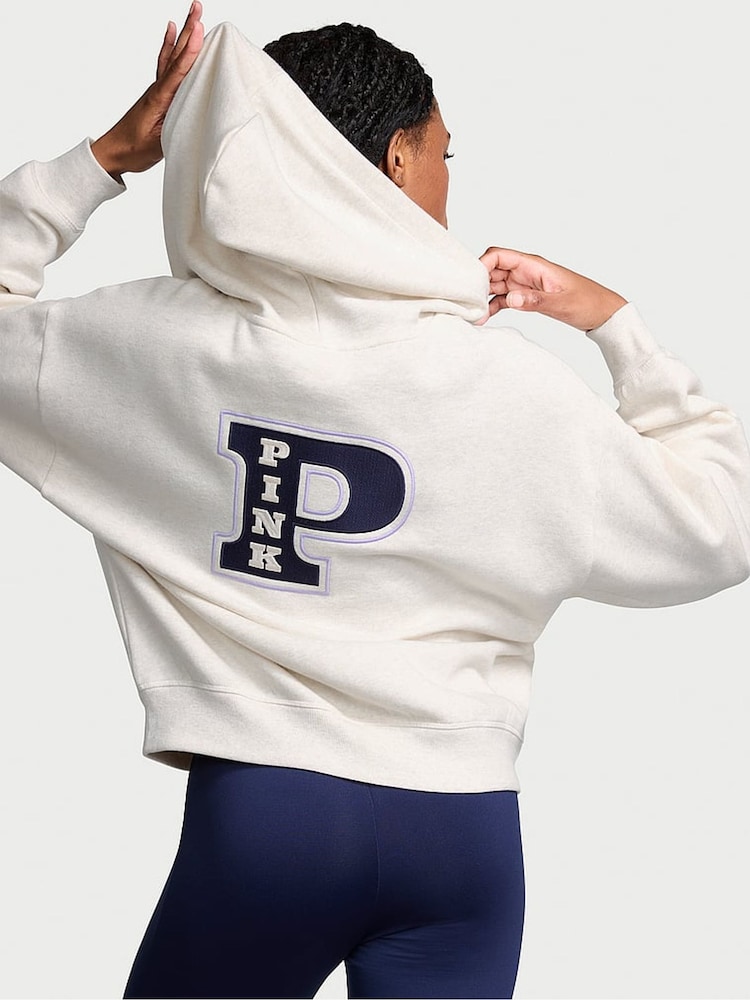 Victoria's Secret PINK Heather Oatmeal Beige Zip Up Fleece Hoodie - Image 2 of 3