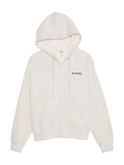 Victoria's Secret PINK Heather Oatmeal Beige Zip Up Fleece Hoodie - Image 3 of 3