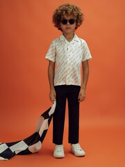 Reiss x McLaren F1 Team White Multi 9-13 yrs McLaren F1 Monte Carlo Cuban Collar Shirt - Image 1 of 6