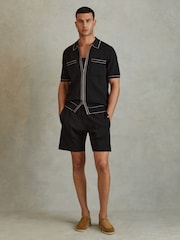 Reiss Black Christophe Ribbed Dual Zip-Front Shirt - Image 3 of 6