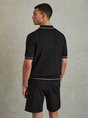 Reiss Black Christophe Ribbed Dual Zip-Front Shirt - Image 5 of 6