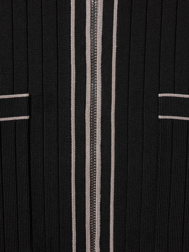 Reiss Black Christophe Ribbed Dual Zip-Front Shirt - Image 6 of 6