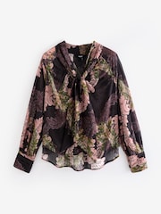 Purple Paisley Print Long Sleeve Tie Neck Blouse - Image 5 of 6