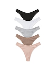 PINK Black/Grey/White/Brown/Pink Thong 5 Pack Knickers - Image 1 of 3
