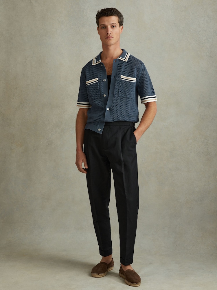 Reiss Black Com Relaxed Cropped Trousers with Turned-Up Hems - Image 1 of 5