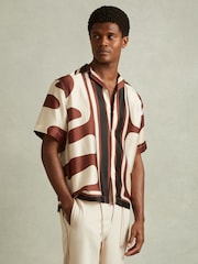 Reiss Rust/Navy Tom Relaxed Printed Cuban Collar Shirt - Image 1 of 6