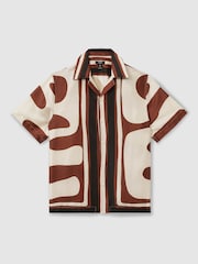 Reiss Rust/Navy Tom Relaxed Printed Cuban Collar Shirt - Image 2 of 6