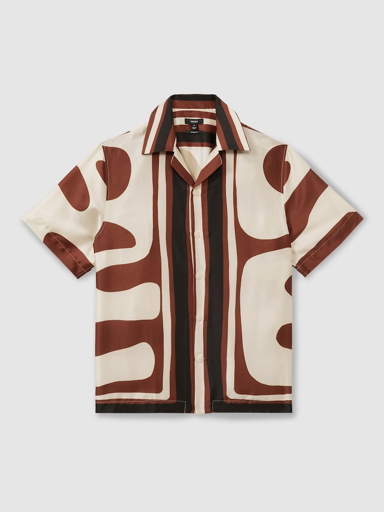 Reiss Rust/Navy Tom Relaxed Printed Cuban Collar Shirt - Image 2 of 6 Reiss Rust/Navy Tom Relaxed Printed Cuban Collar Shirt - Image 2 of 6