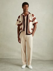 Reiss Rust/Navy Tom Relaxed Printed Cuban Collar Shirt - Image 5 of 6