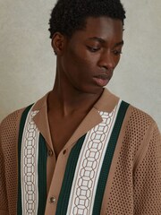 Reiss Camel/Green Jensen Embroidered Cuban Collar Shirt - Image 4 of 6