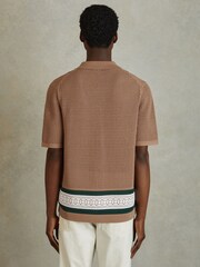 Reiss Camel/Green Jensen Embroidered Cuban Collar Shirt - Image 5 of 6