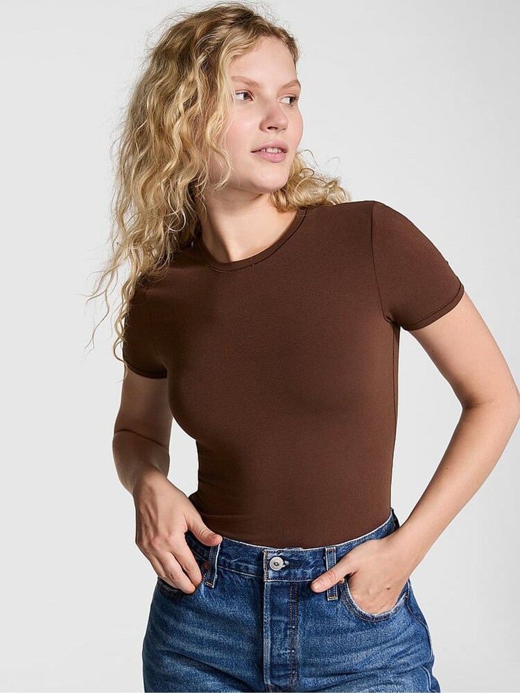 Victoria's Secret PINK Ganache Brown Cotton T-Shirt - Image 1 of 3