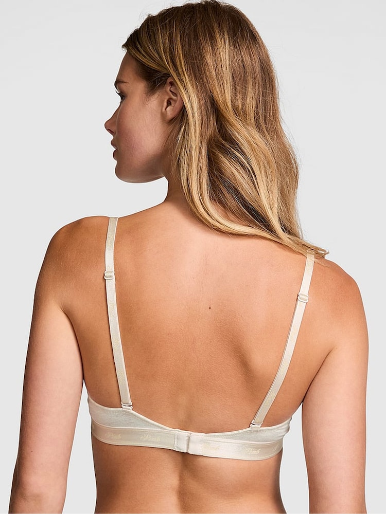 Victoria's Secret PINK Nude Oatmeal Heather Lightly Lined Demi Cotton Logo Bra - Image 2 of 3 Victoria's Secret PINK Nude Oatmeal Heather Lightly Lined Demi Cotton Logo Bra - Image 2 of 3