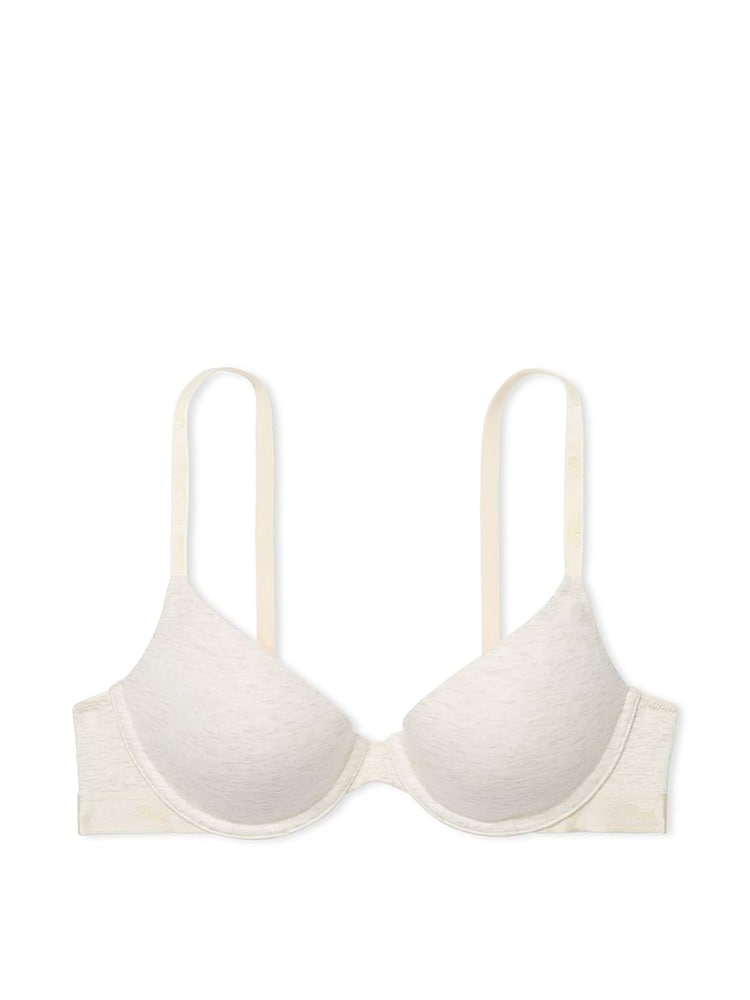 Victoria's Secret PINK Nude Oatmeal Heather Lightly Lined Demi Cotton Logo Bra - Image 3 of 3 Victoria's Secret PINK Nude Oatmeal Heather Lightly Lined Demi Cotton Logo Bra - Image 3 of 3