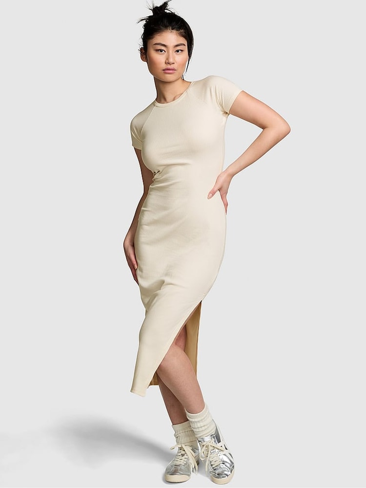 Victoria's Secret PINK White Shell Short Sleeve Midi Dress - Image 1 of 3 Victoria's Secret PINK White Shell Short Sleeve Midi Dress - Image 1 of 3