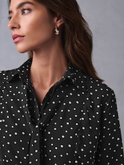 Monochrome Polka Dot Tie Bow Long Sleeve Mini Dress - Image 4 of 8
